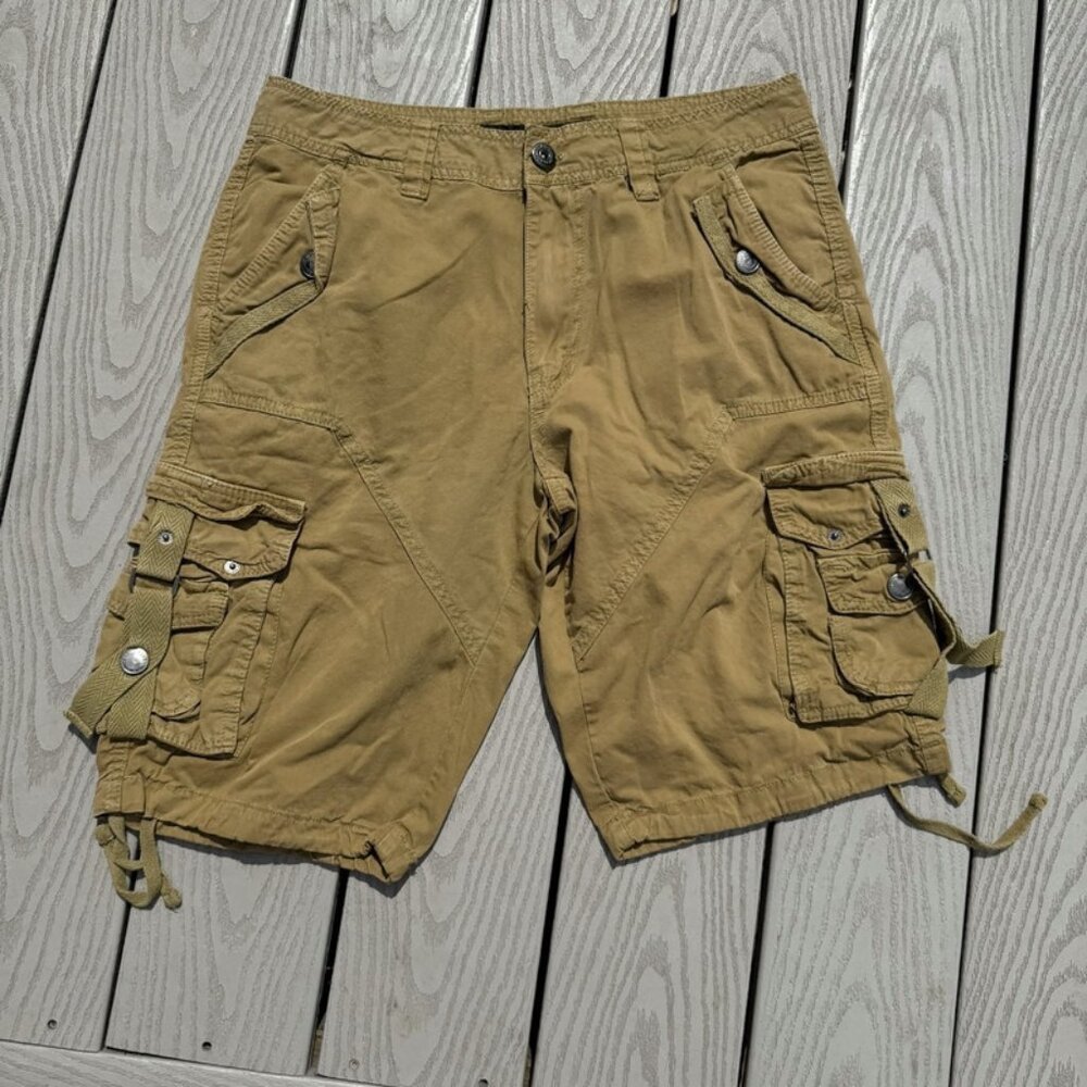 Nick Danger Cargo Shorts Men's Size 30" x11” Inseam Stretch Cotton Beige Tan